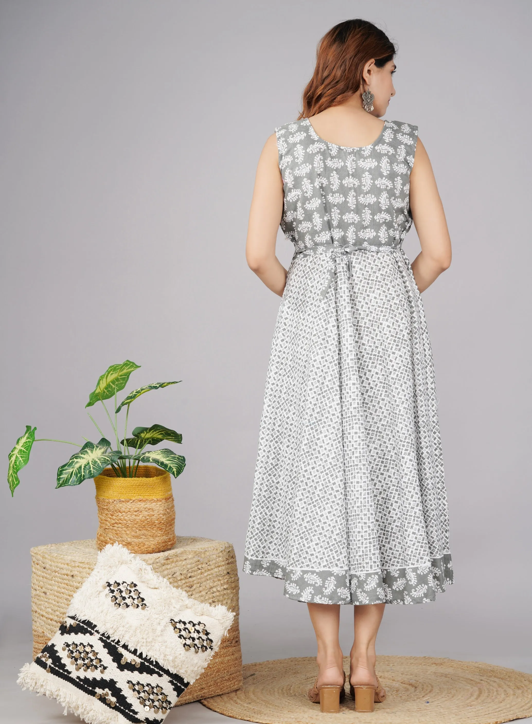 Trendy Women Cotton Maternity Semi-Stitched Fabric Maxi Dress -Free Size A/p