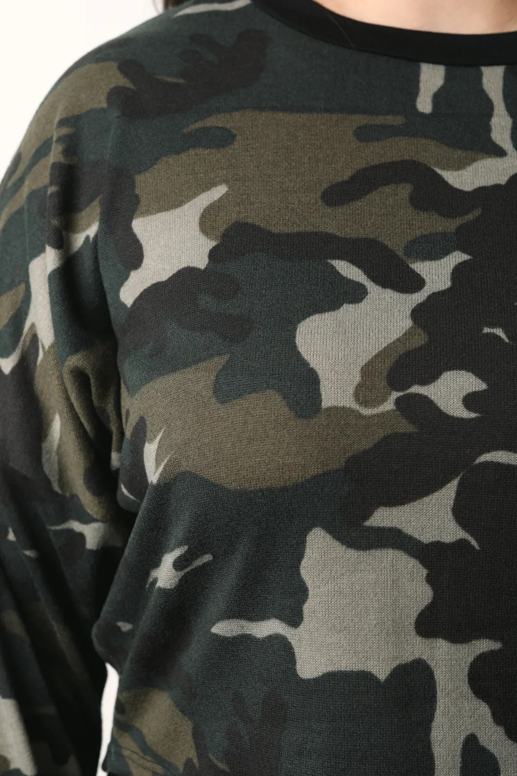 Two-Piece Camo Crop Sweater with Pants Set