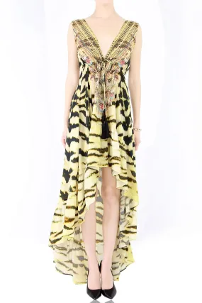 V-Neck Long Yellow Maxi Dress