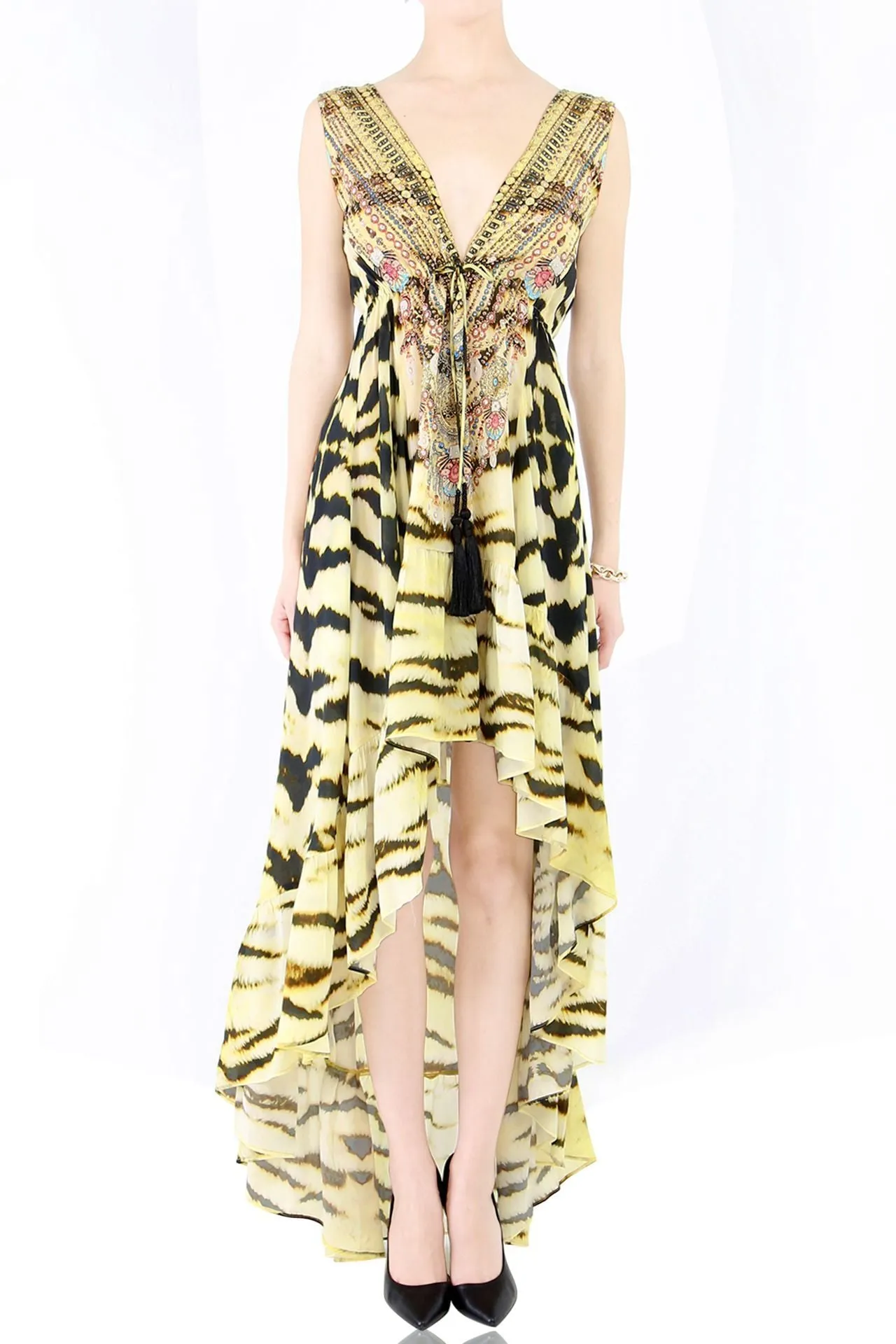 V-Neck Long Yellow Maxi Dress