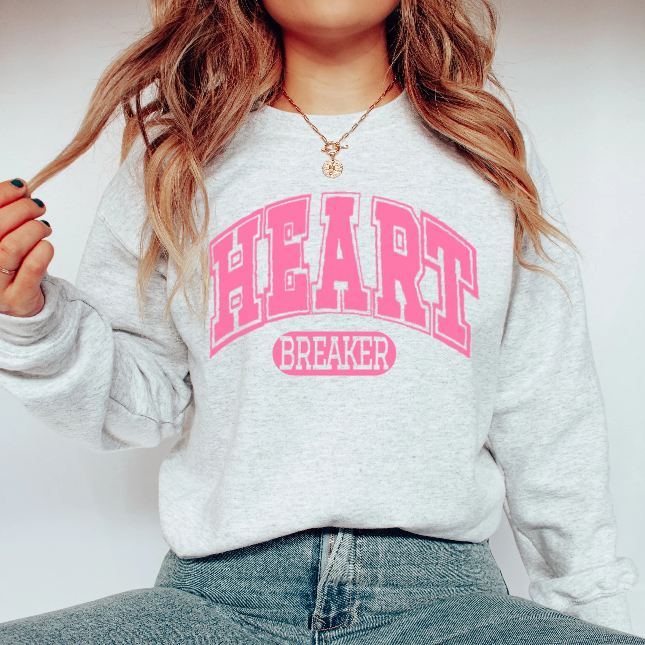 Valentine's Day Varsity Heart Breaker Unisex-Size Crewneck Sweatshirt Valentine's Day Gift for Her, Cozy Winter Pullover