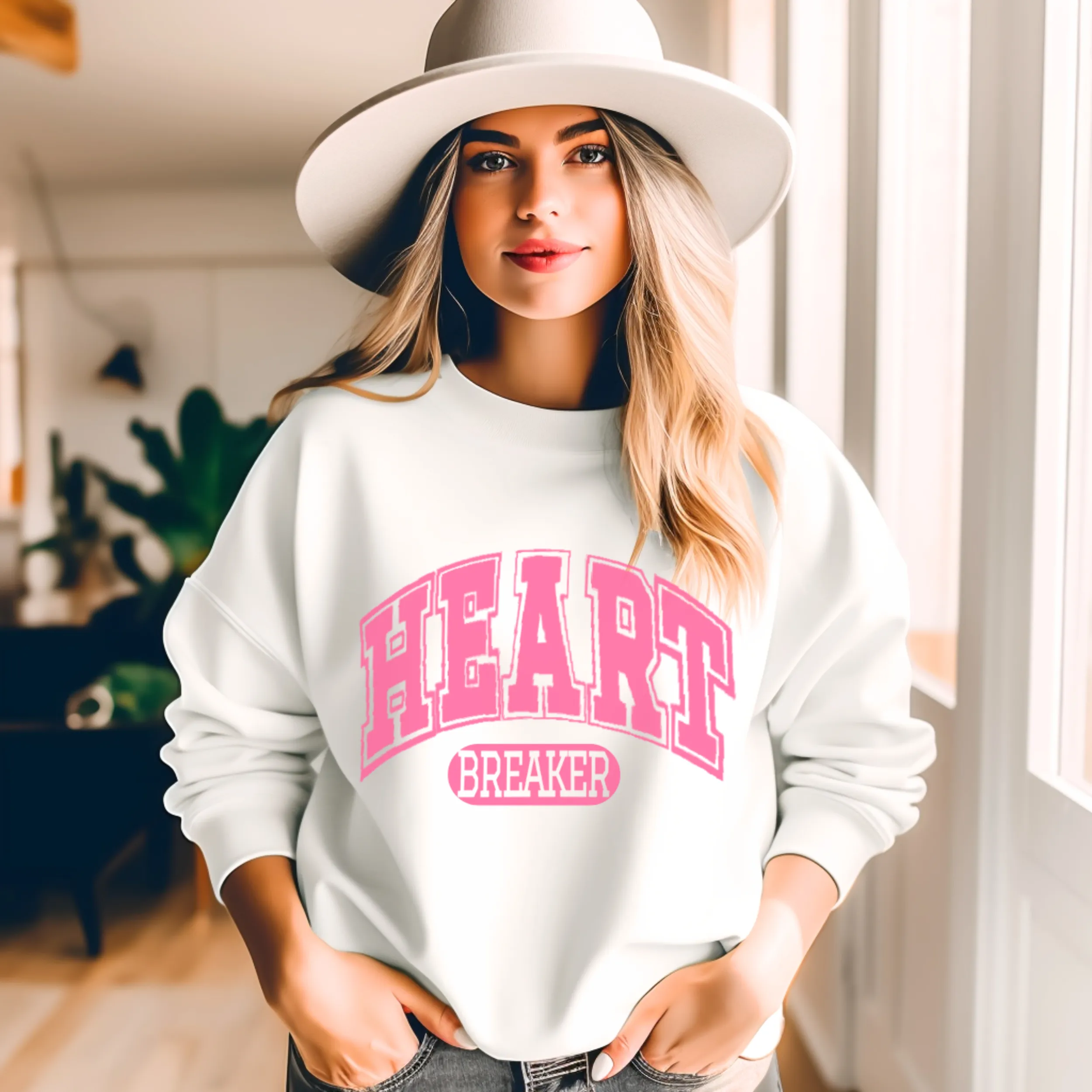 Valentine's Day Varsity Heart Breaker Unisex-Size Crewneck Sweatshirt Valentine's Day Gift for Her, Cozy Winter Pullover