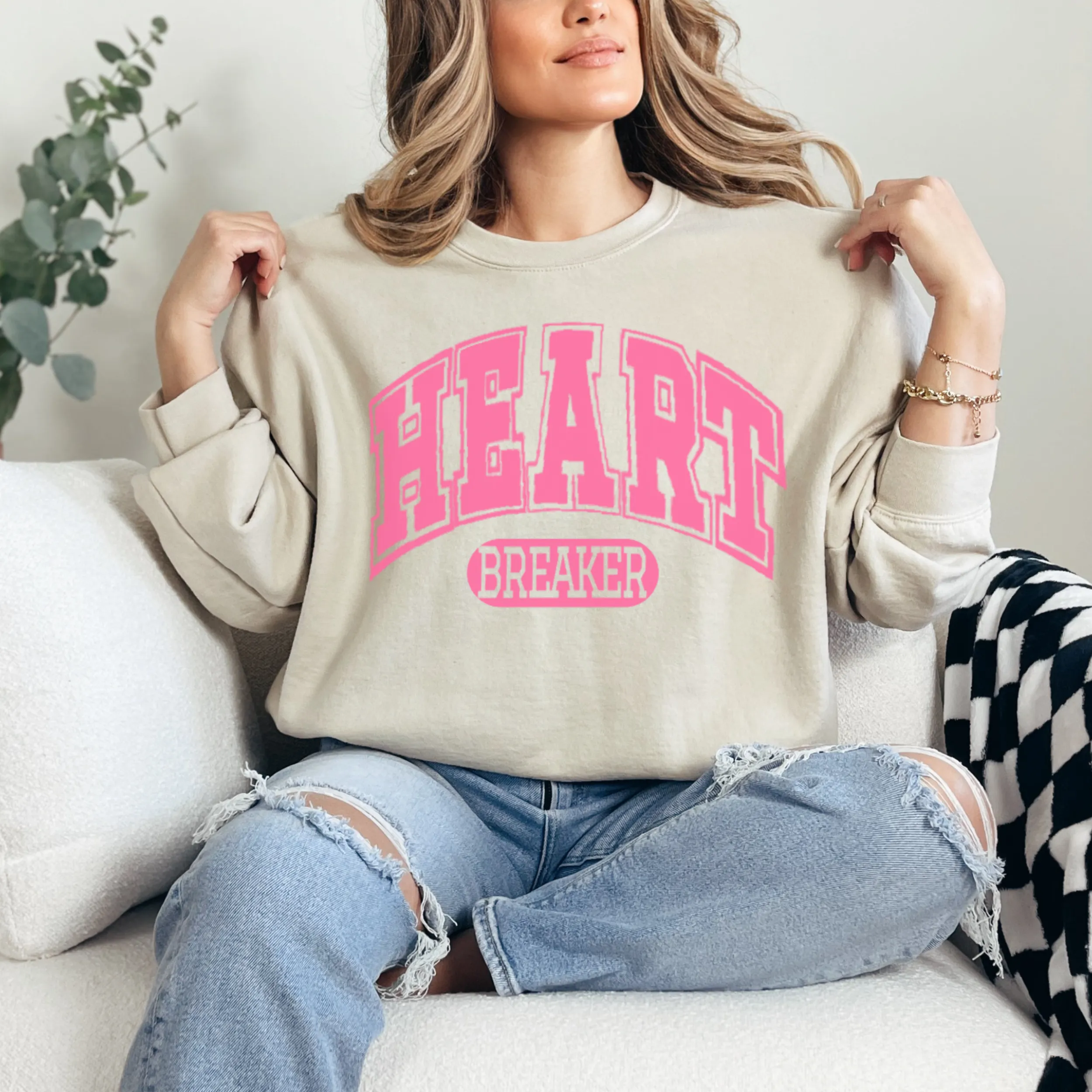 Valentine's Day Varsity Heart Breaker Unisex-Size Crewneck Sweatshirt Valentine's Day Gift for Her, Cozy Winter Pullover