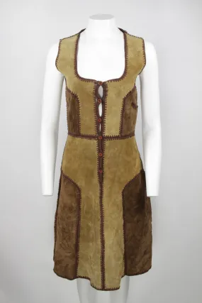 Vintage 70s Suede and crochet dress - S