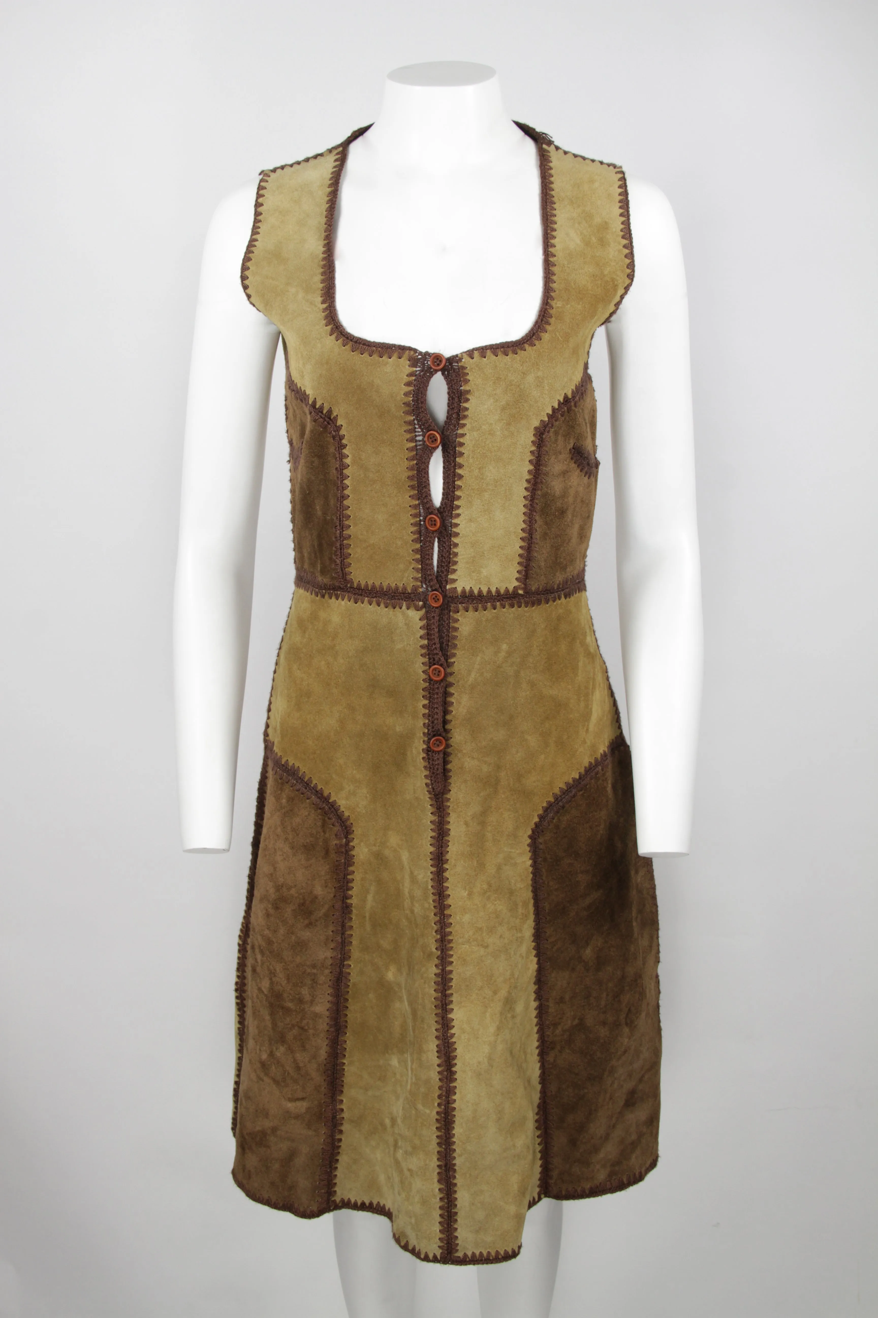 Vintage 70s Suede and crochet dress - S