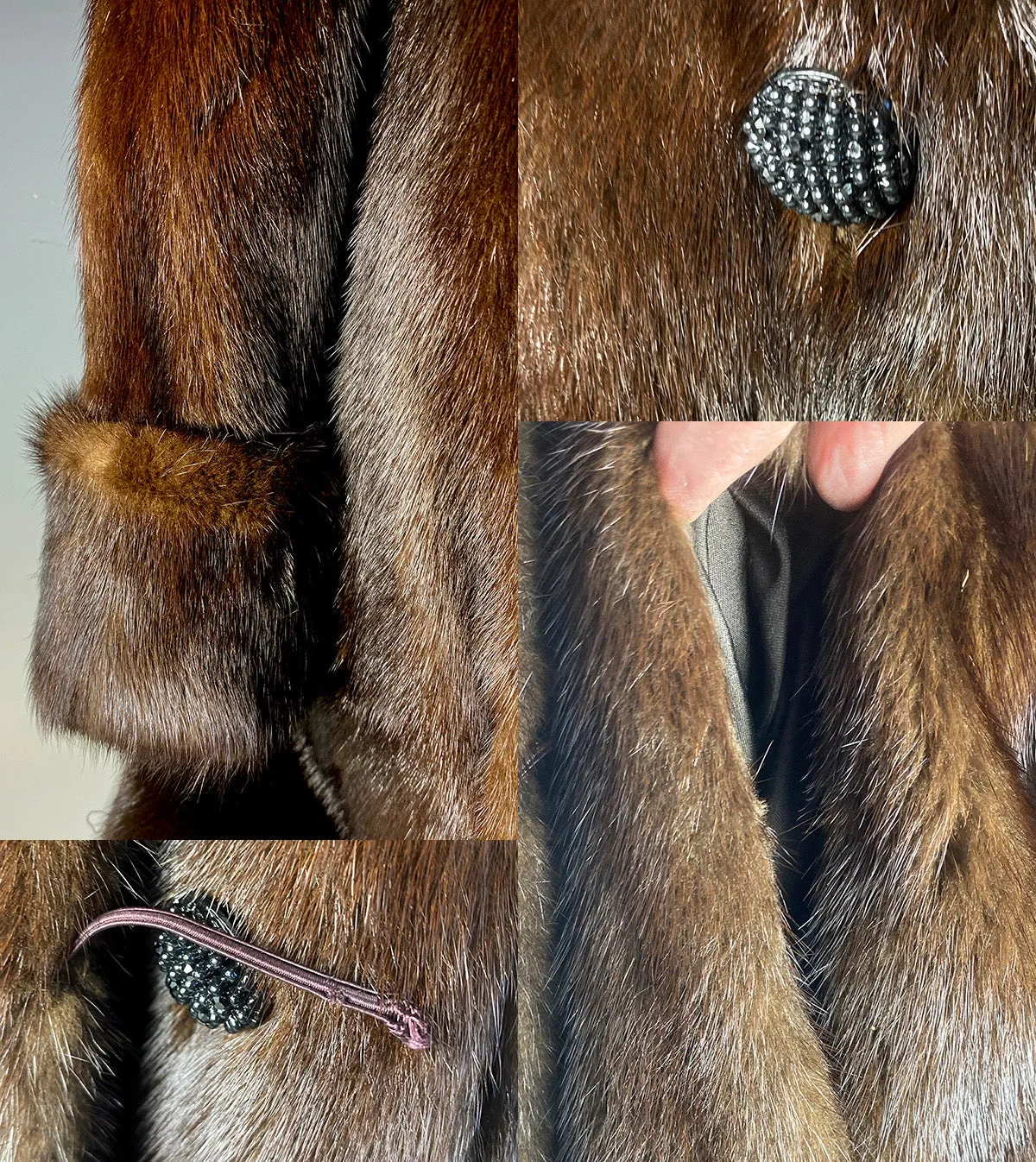 Vintage Mink Coat, Jacket, 3/4 length and size 8-12, Quilted Silk Lining, Brown Fur