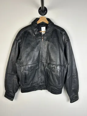 Vintage Y2K Winlit Leather Black Bomber Jacket