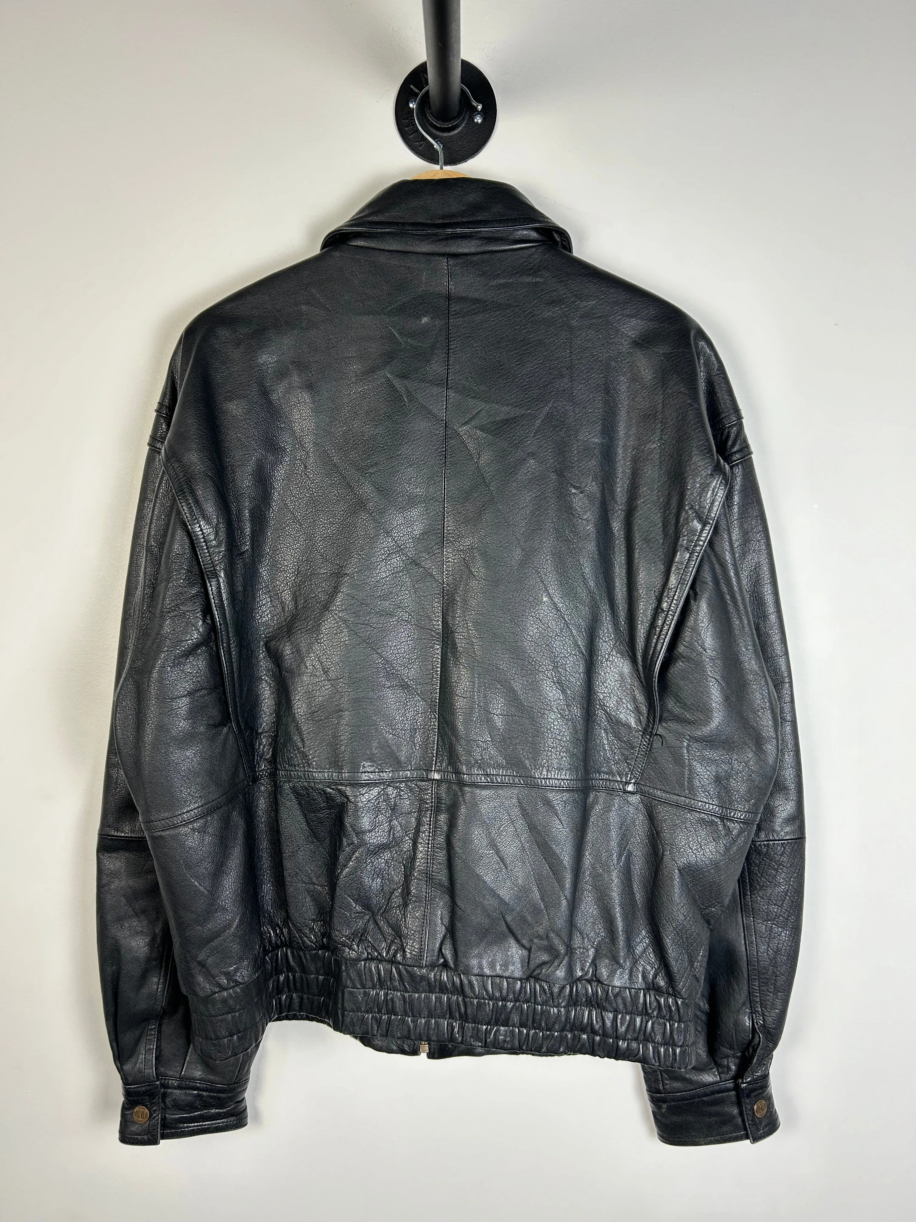 Vintage Y2K Winlit Leather Black Bomber Jacket
