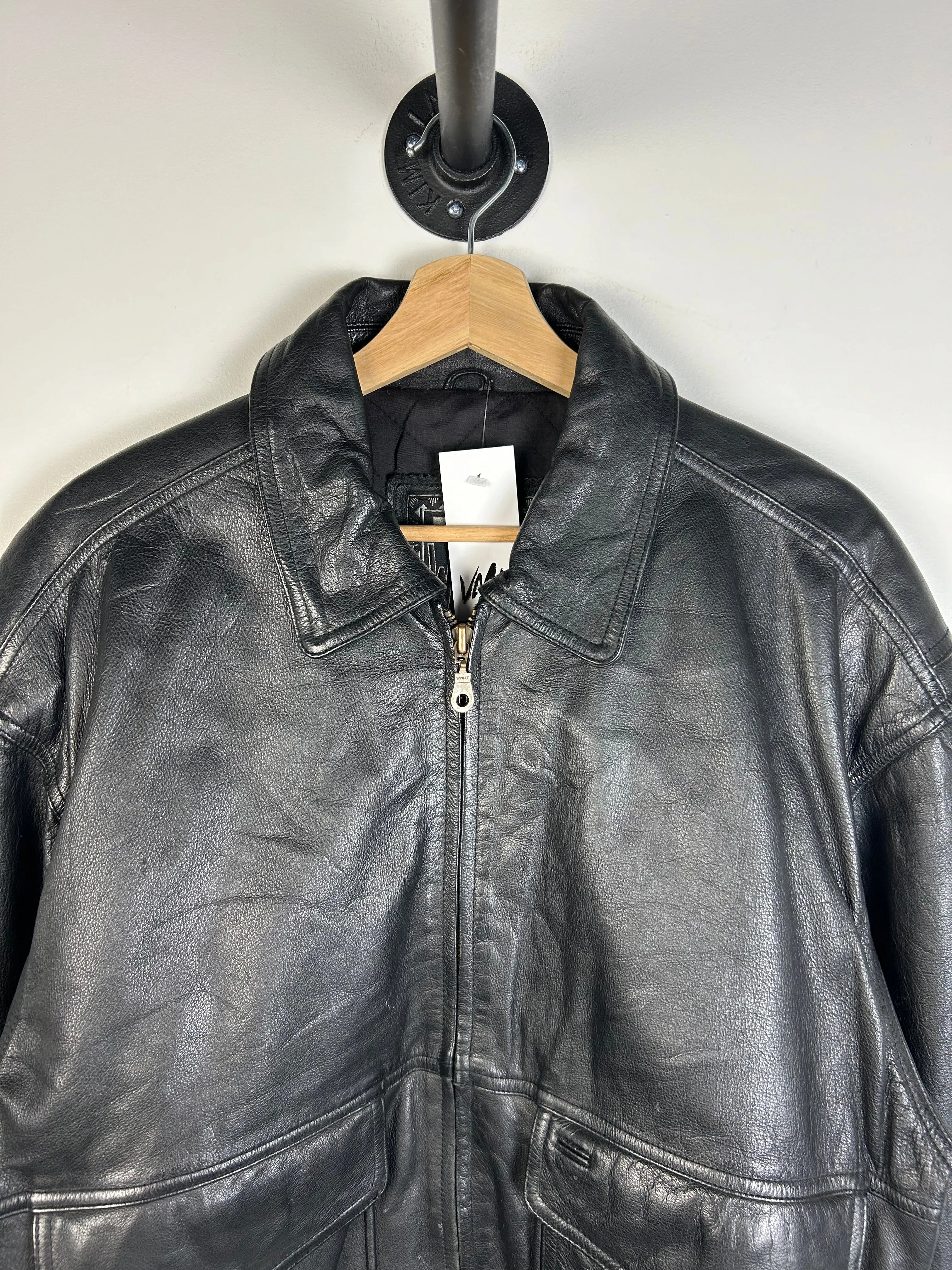 Vintage Y2K Winlit Leather Black Bomber Jacket