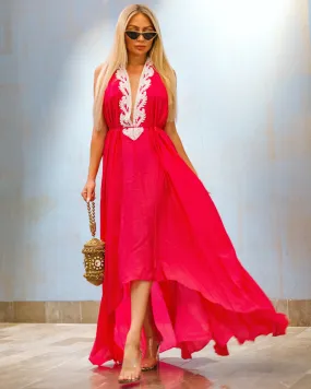 White Embellished Neck Long Dress