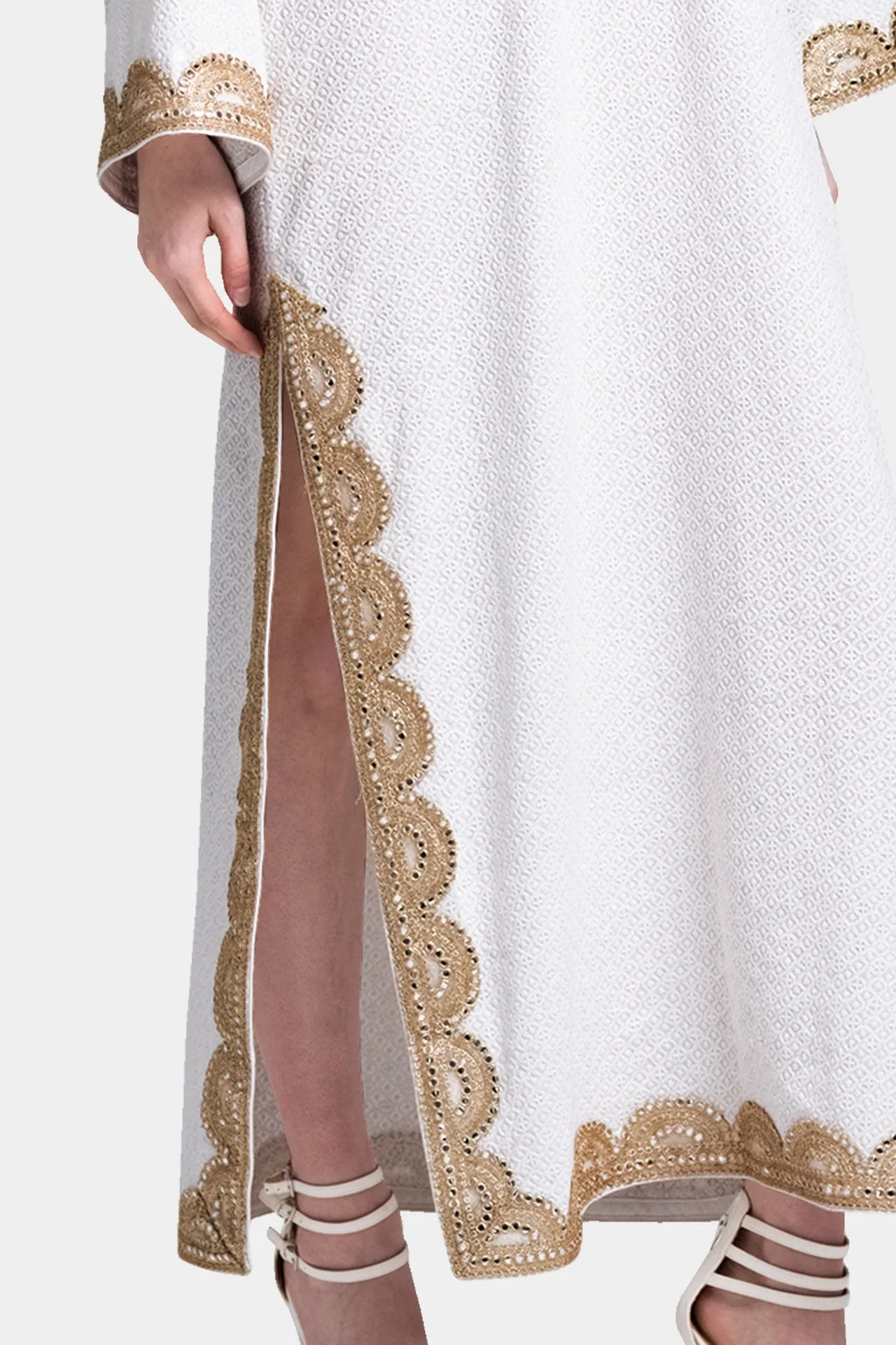 White Gold Cotton Kaftan Dress