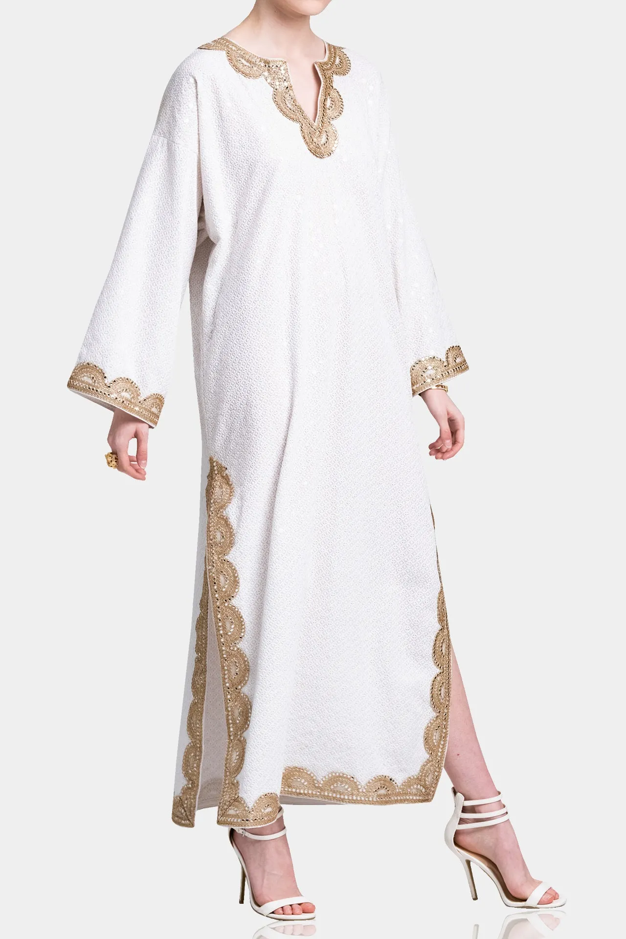White Gold Cotton Kaftan Dress