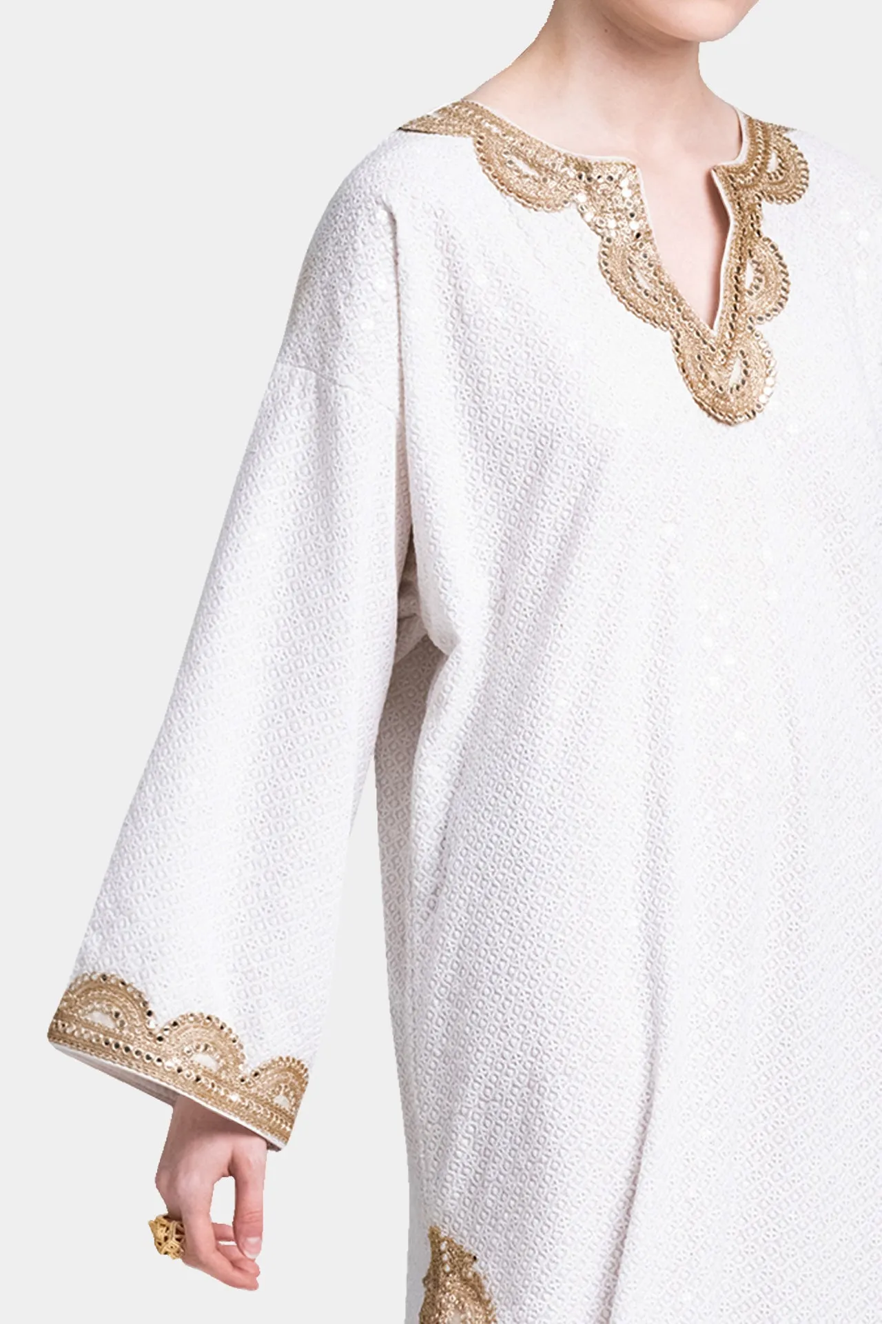 White Gold Cotton Kaftan Dress