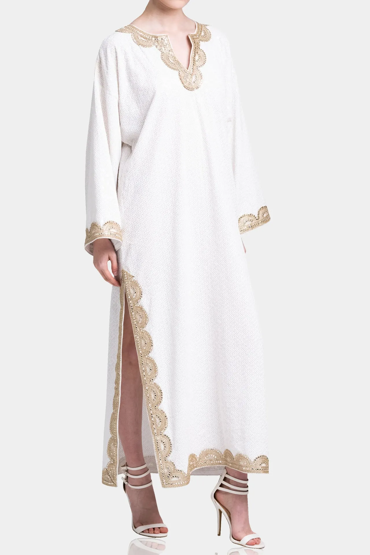 White Gold Cotton Kaftan Dress