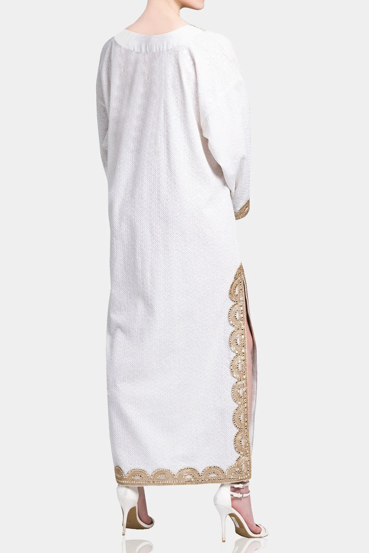 White Gold Cotton Kaftan Dress