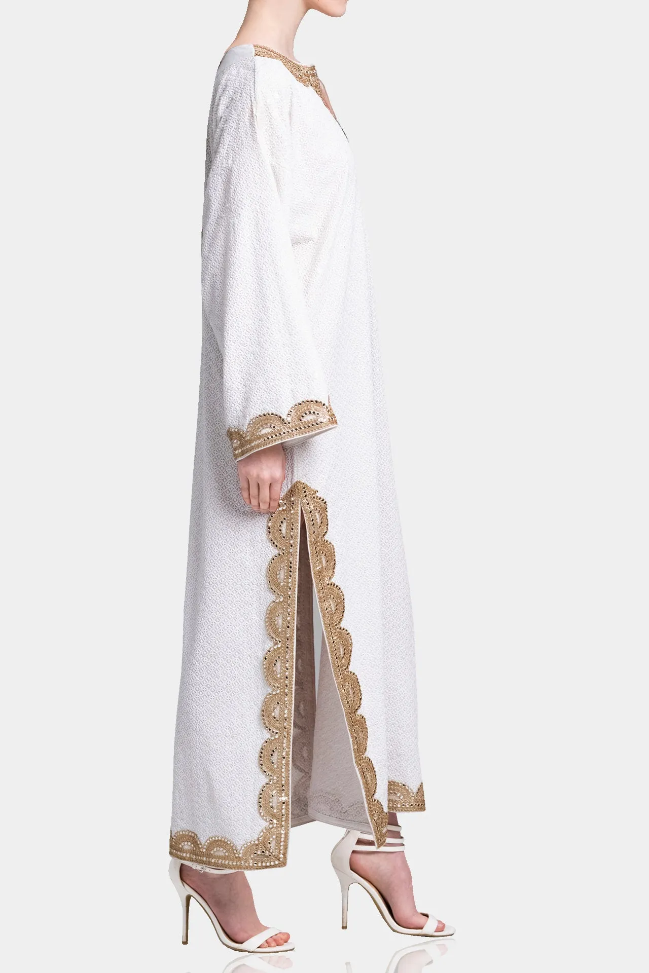 White Gold Cotton Kaftan Dress