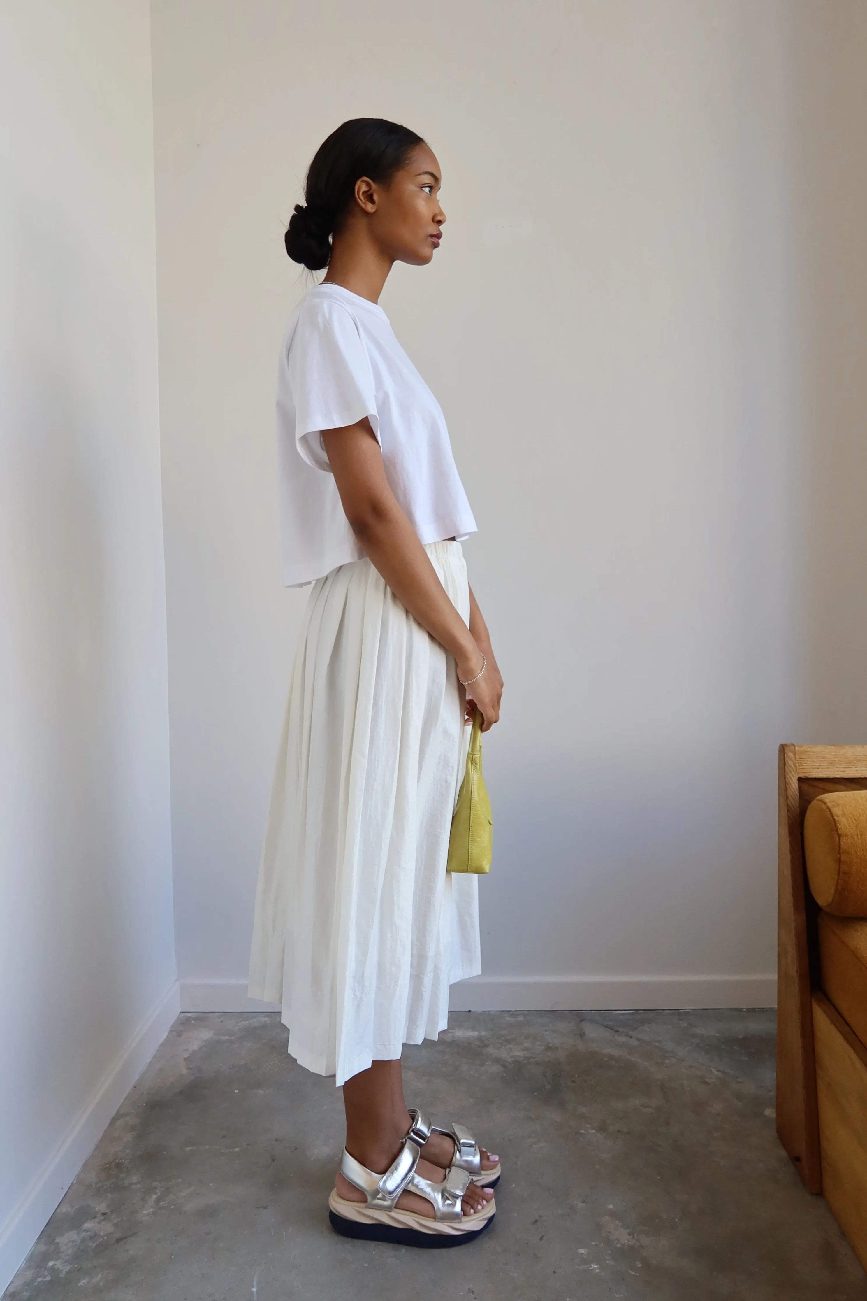 White Nylon Pleated Full Skirt