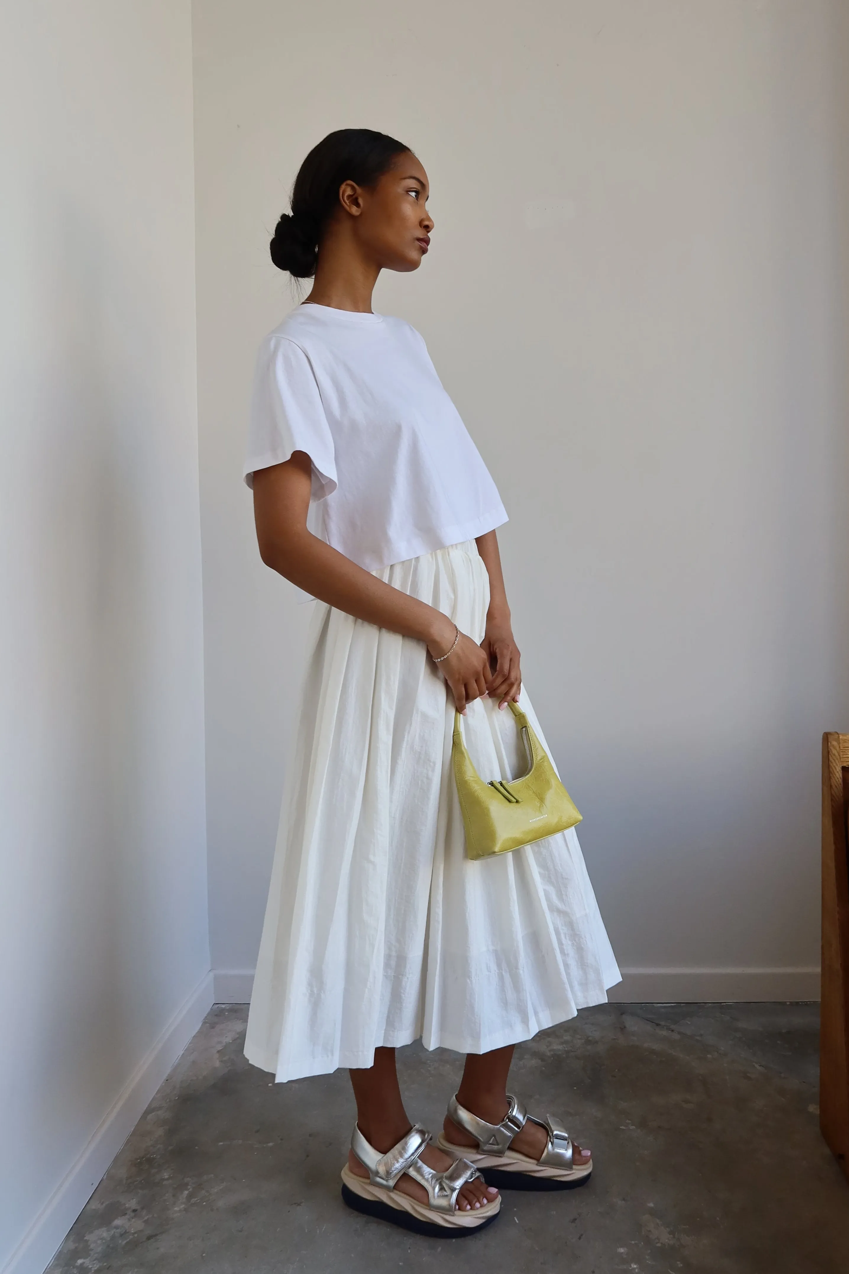 White Nylon Pleated Full Skirt