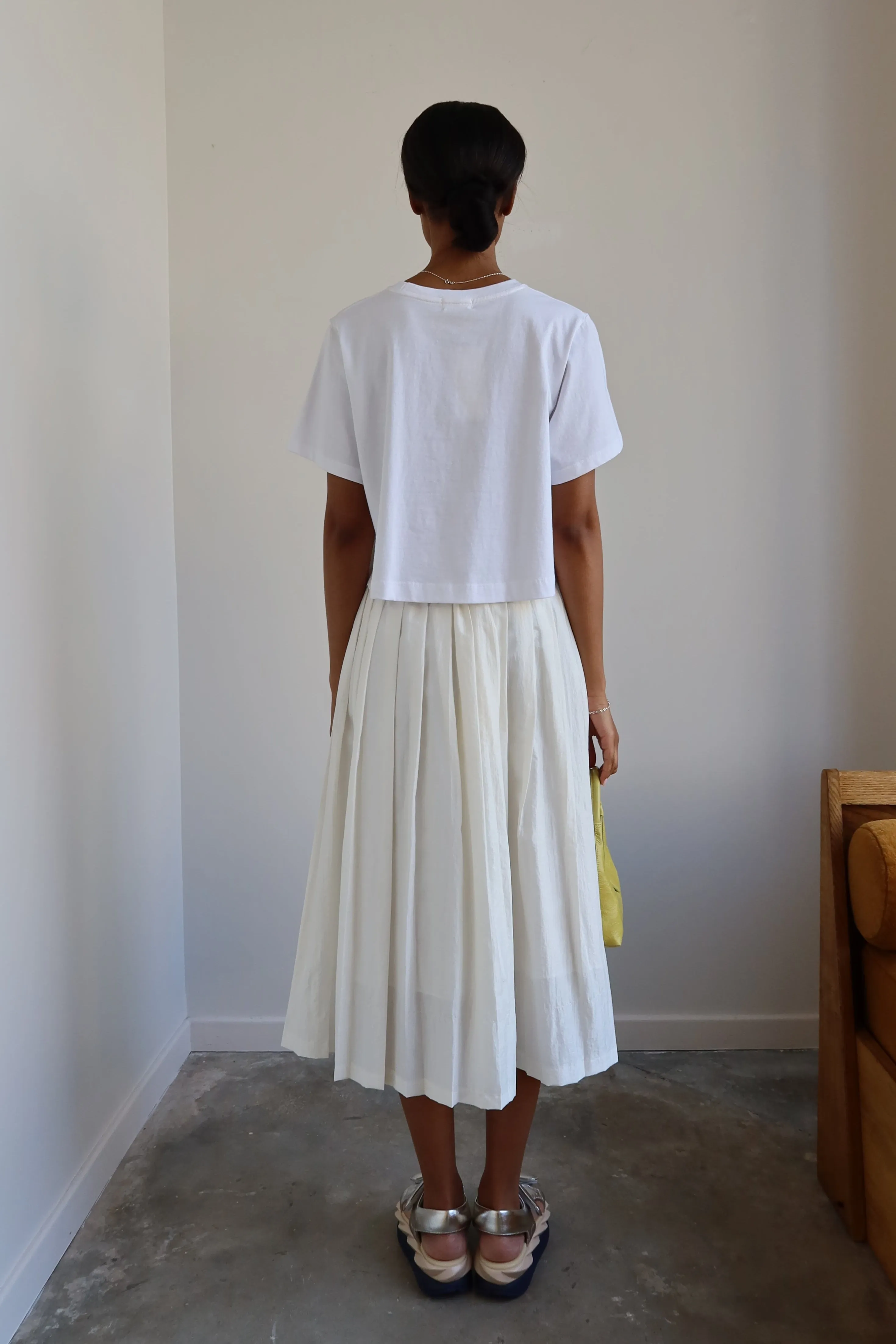 White Nylon Pleated Full Skirt