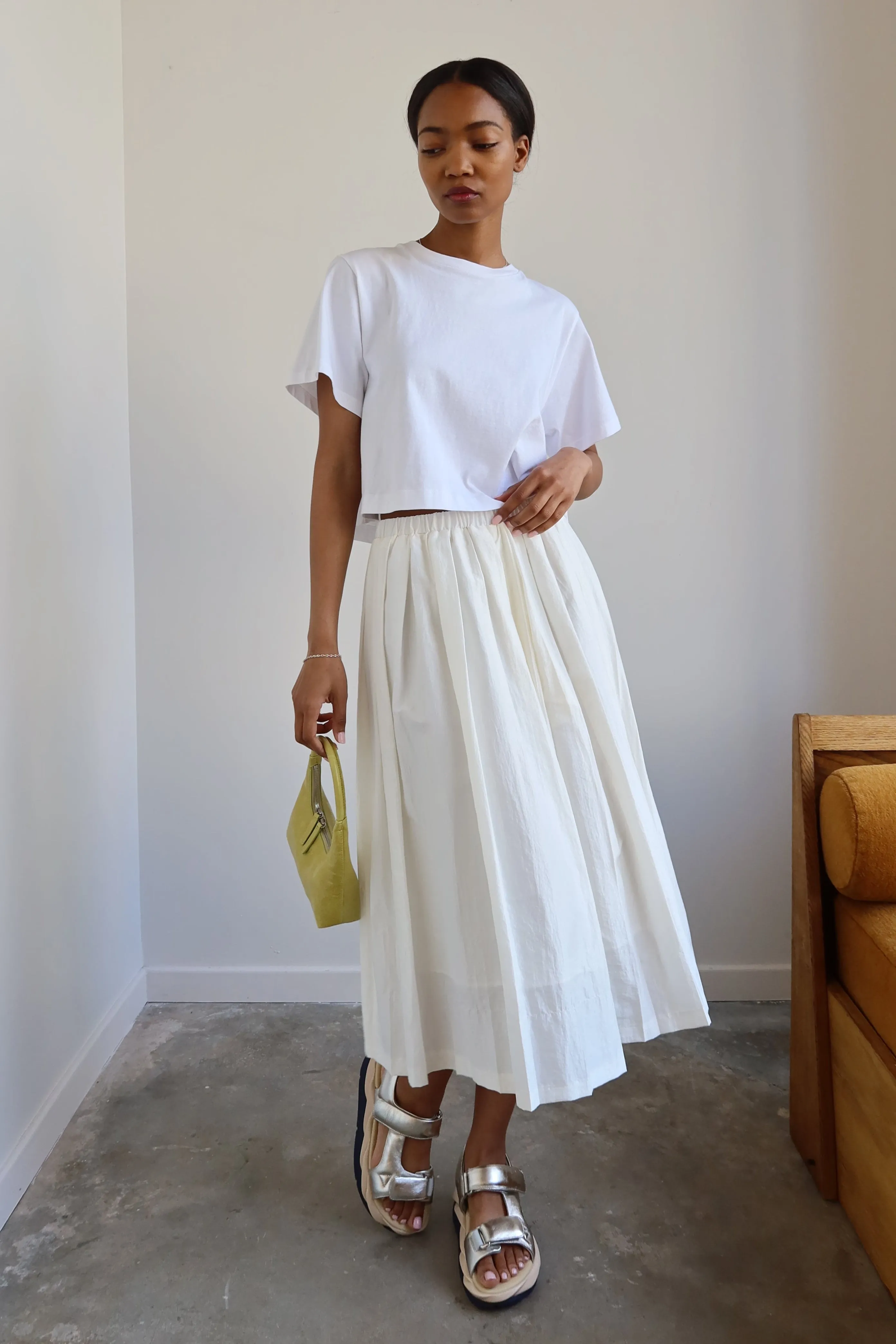 White Nylon Pleated Full Skirt