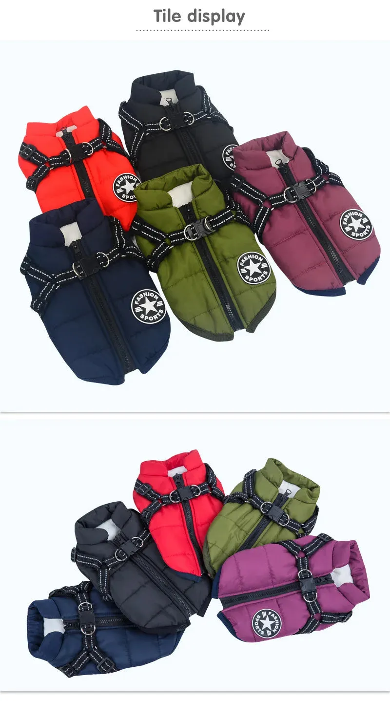 Winter Fleece Dog Jacket with Integrated Harness