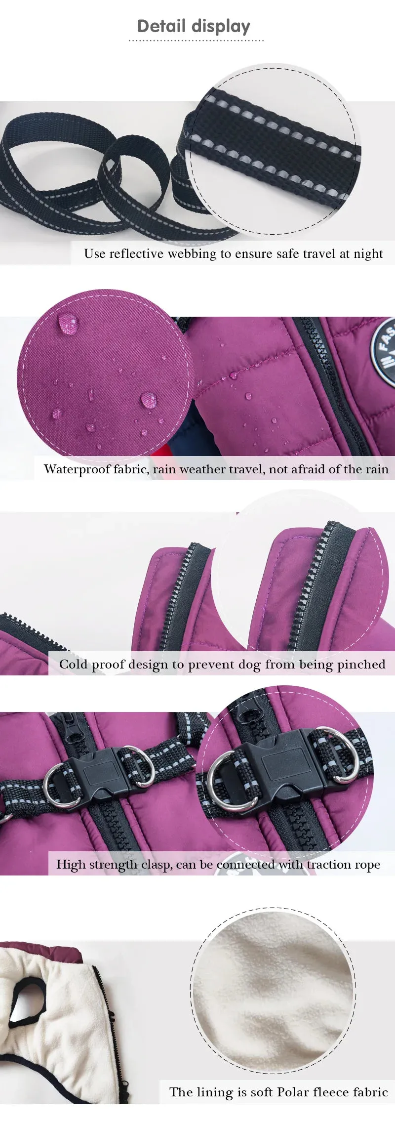 Winter Fleece Dog Jacket with Integrated Harness