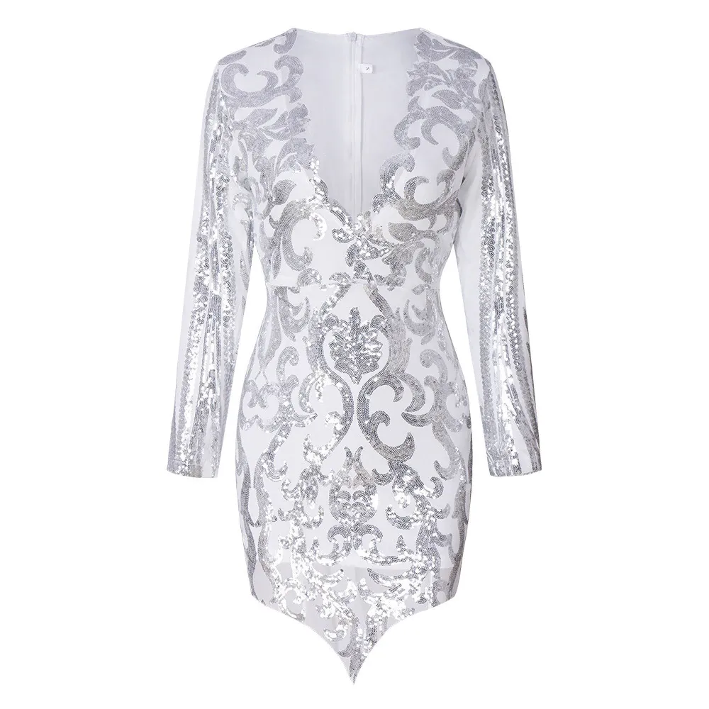Women's Autumn Sequin Sheath V-Neck Dress