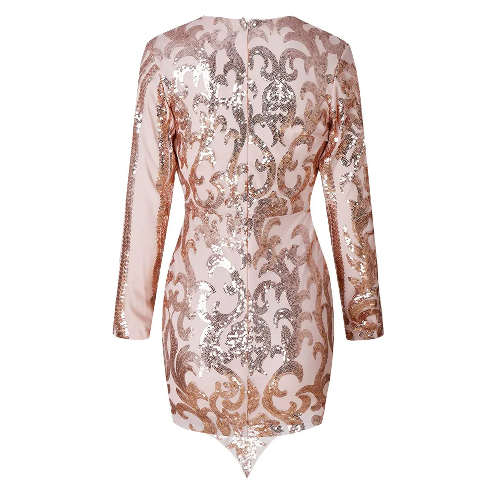 Women's Autumn Sequin Sheath V-Neck Dress