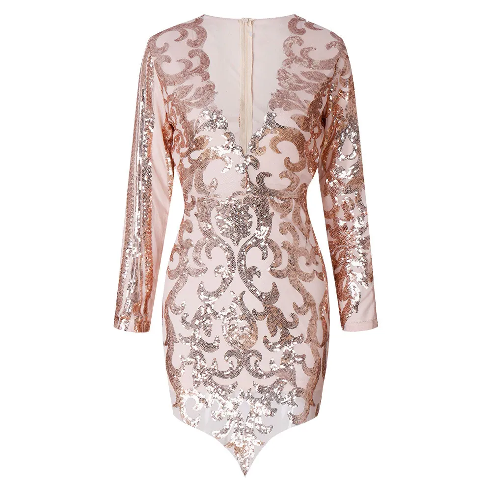 Women's Autumn Sequin Sheath V-Neck Dress