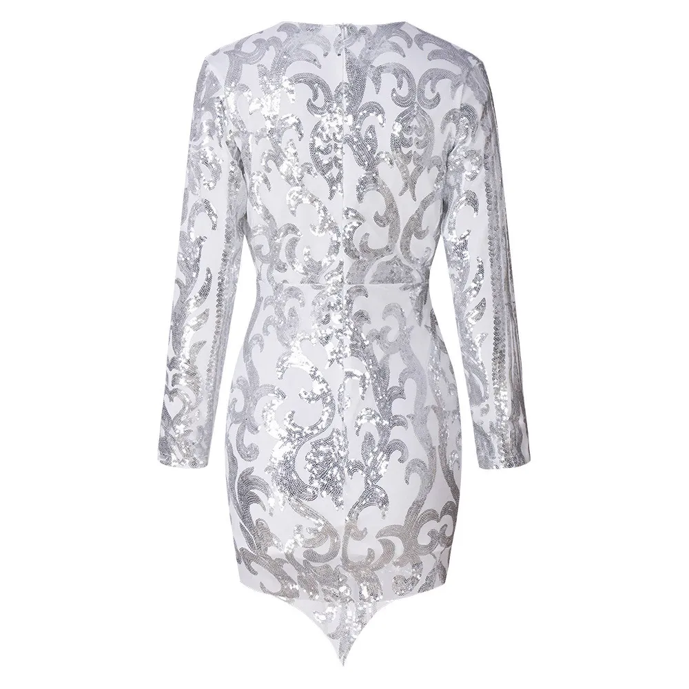Women's Autumn Sequin Sheath V-Neck Dress