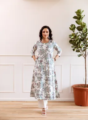 Women's Cream Cotton Flex Kurta Pant Set