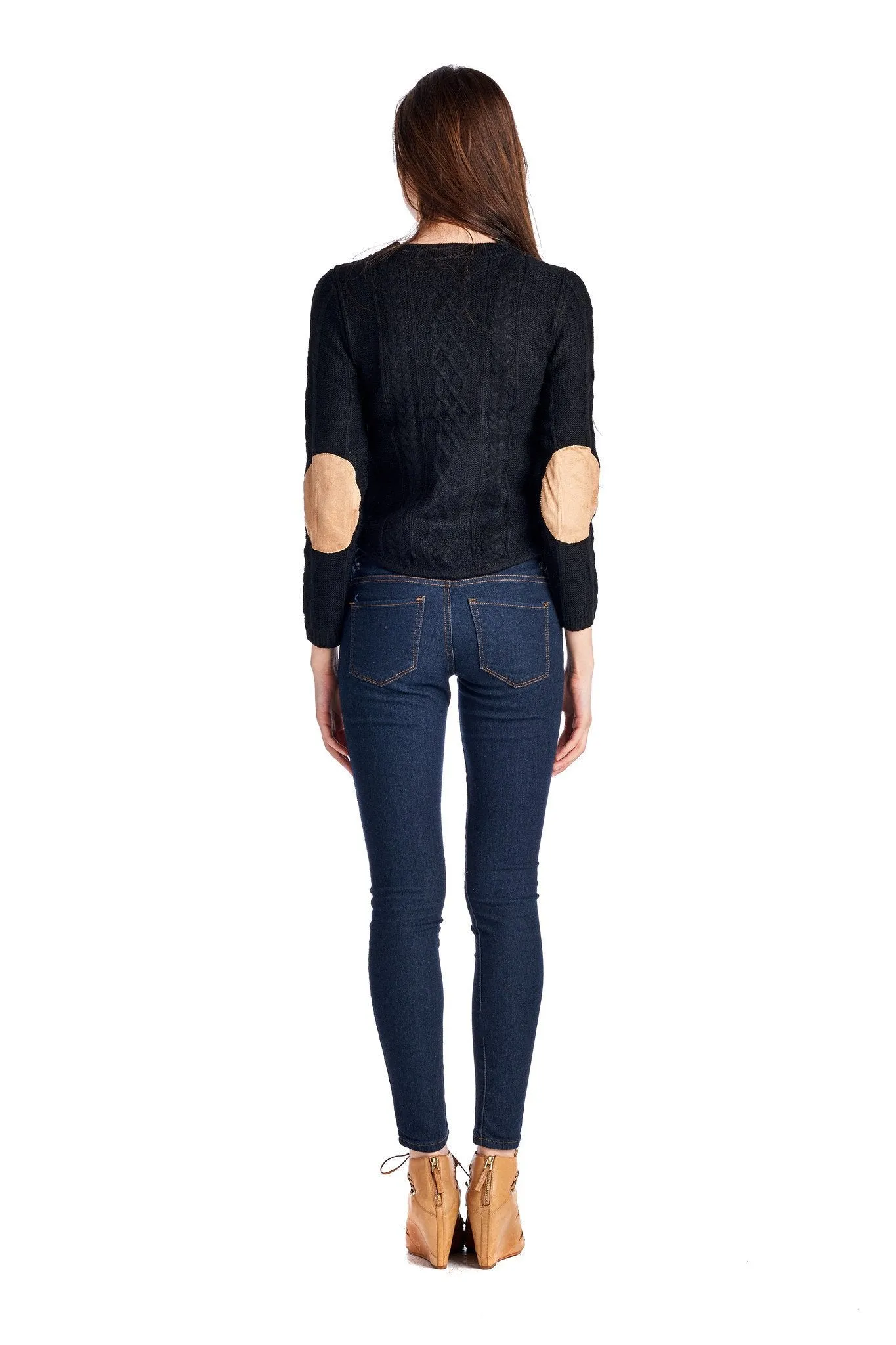 Women's Long Sleeve Cable Knit Crop Sweatshirt