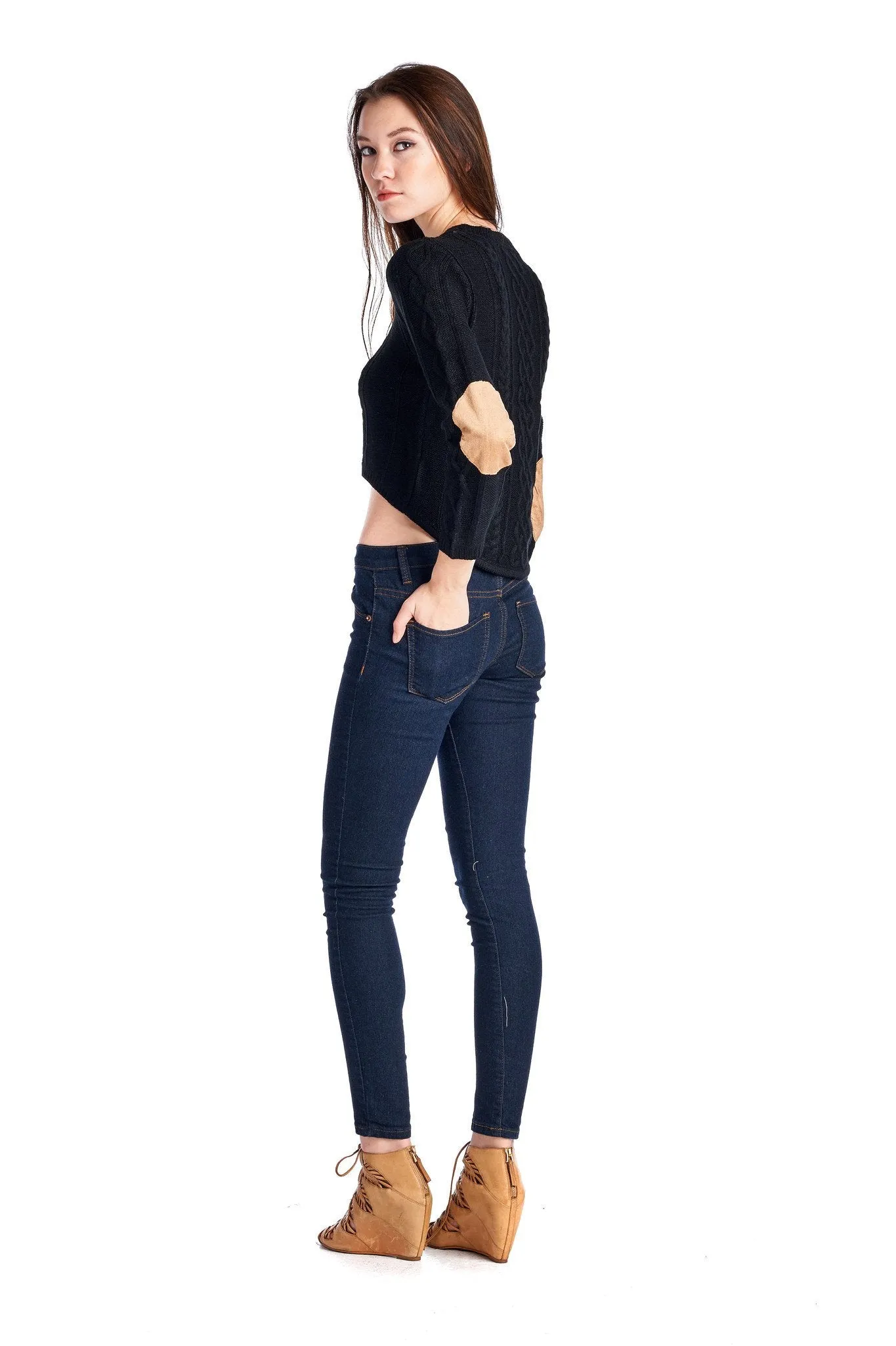 Women's Long Sleeve Cable Knit Crop Sweatshirt
