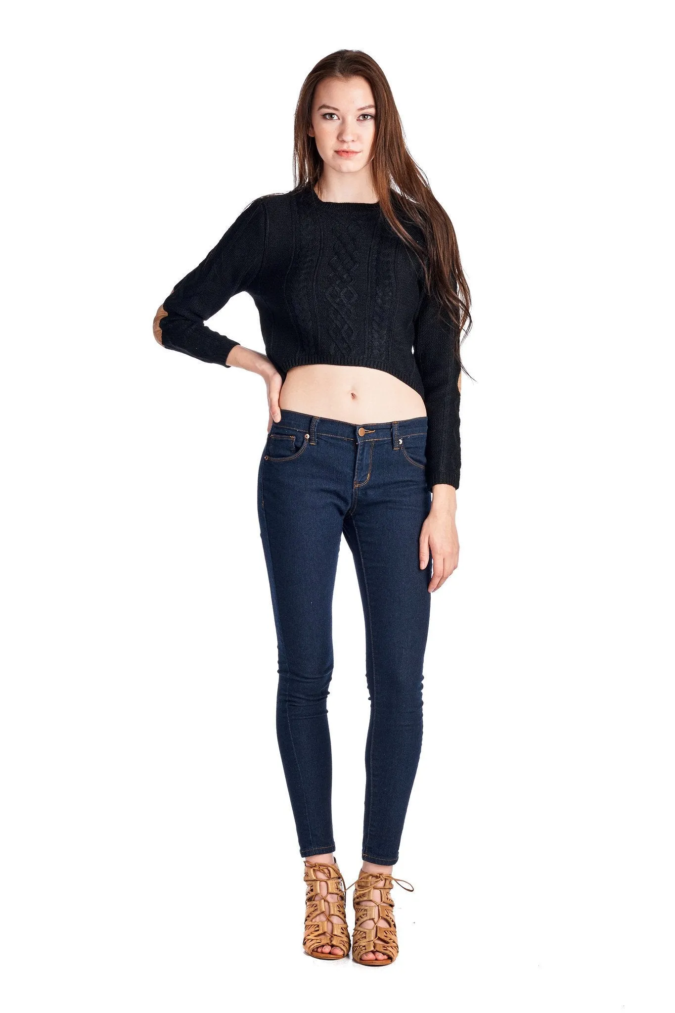 Women's Long Sleeve Cable Knit Crop Sweatshirt