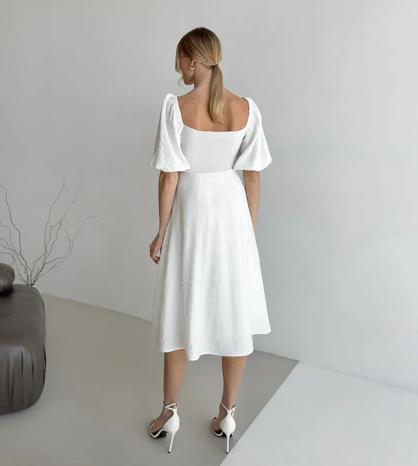 Women's Square Neck Slim Puff Sleeve A-line Dress