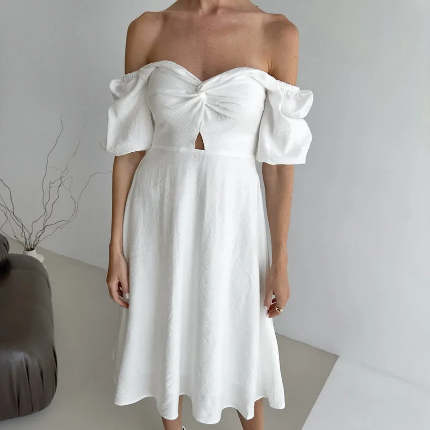 Women's Square Neck Slim Puff Sleeve A-line Dress