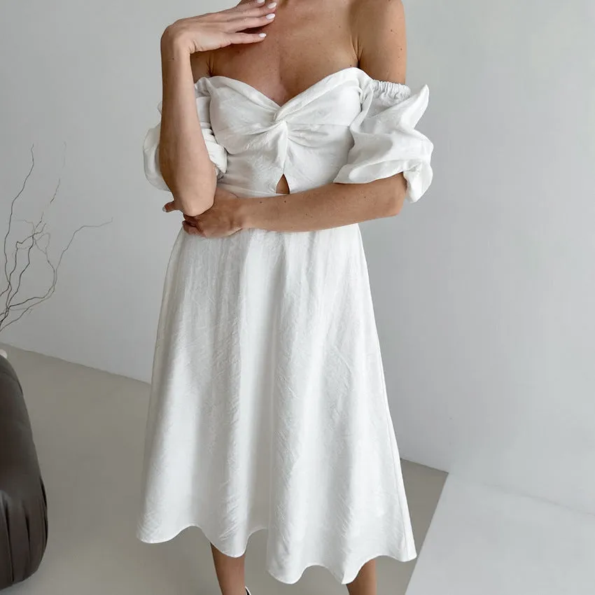 Women's Square Neck Slim Puff Sleeve A-line Dress