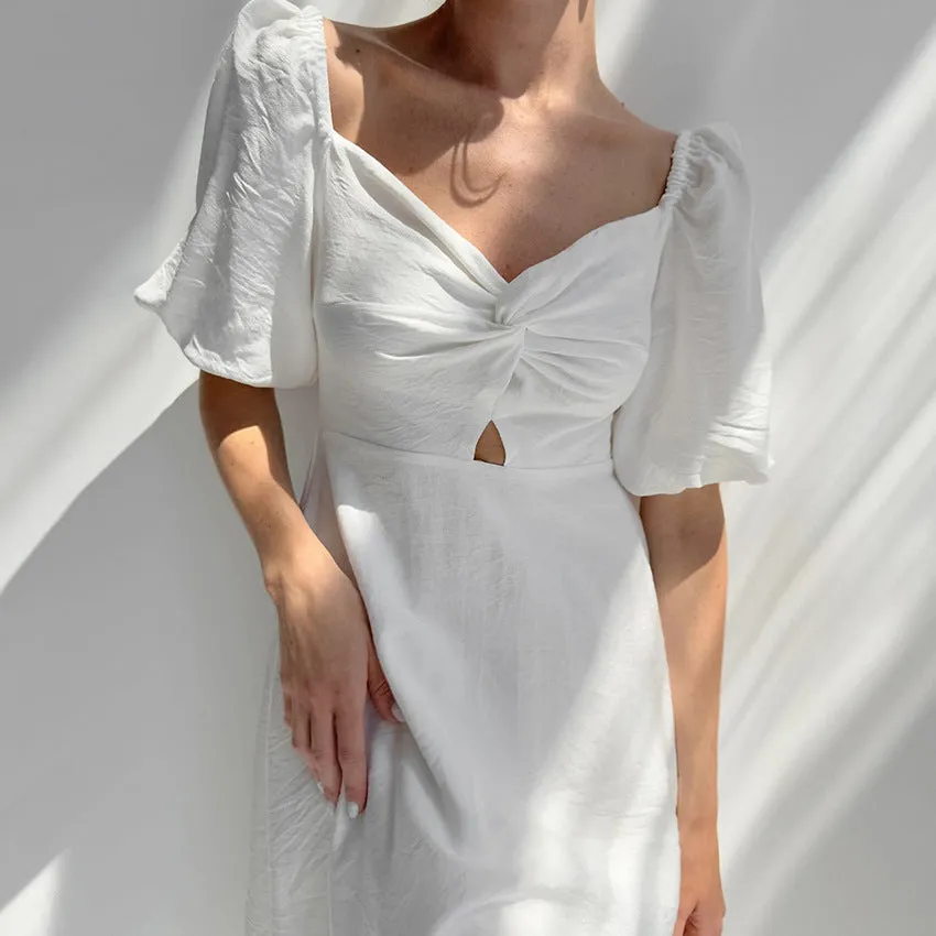 Women's Square Neck Slim Puff Sleeve A-line Dress