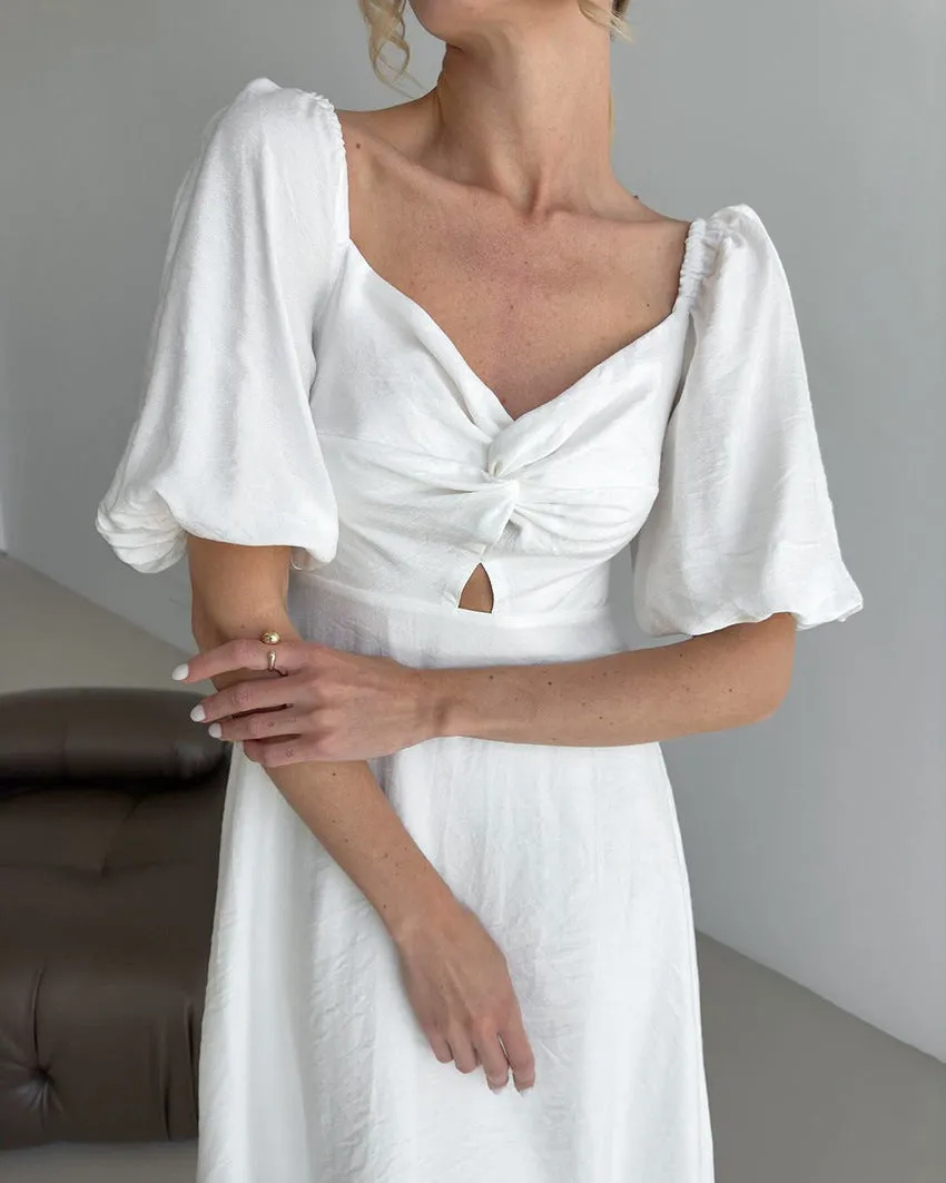 Women's Square Neck Slim Puff Sleeve A-line Dress