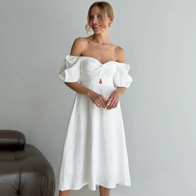 Women's Square Neck Slim Puff Sleeve A-line Dress