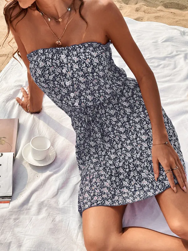Women’s Summer Tube Top Floral Mini Dress in 5 Colors S-XL