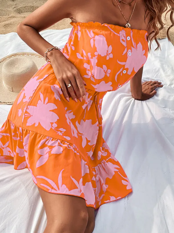Women’s Summer Tube Top Floral Mini Dress in 5 Colors S-XL