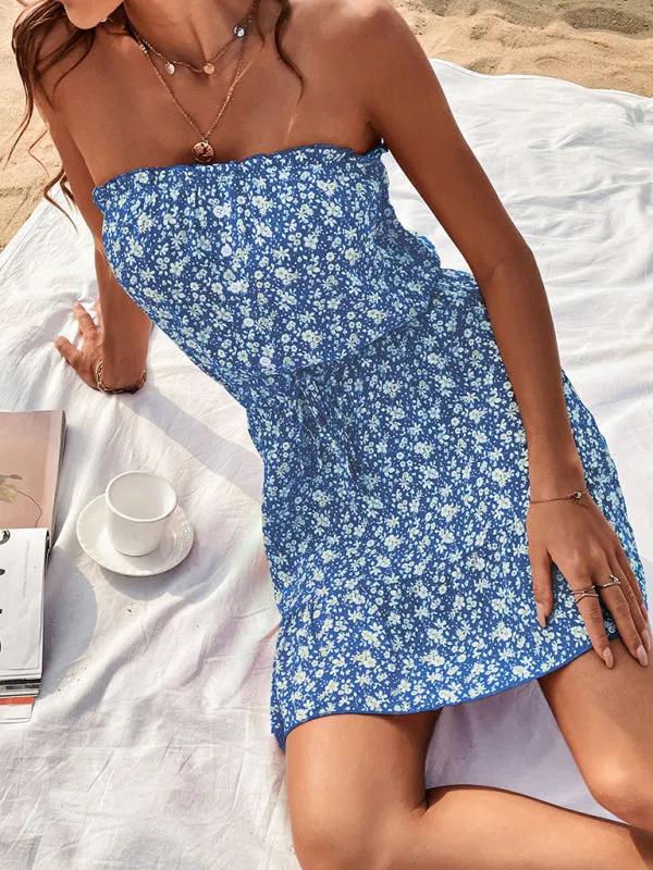 Women’s Summer Tube Top Floral Mini Dress in 5 Colors S-XL