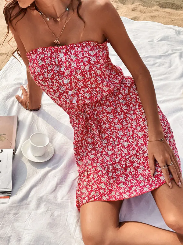 Women’s Summer Tube Top Floral Mini Dress in 5 Colors S-XL