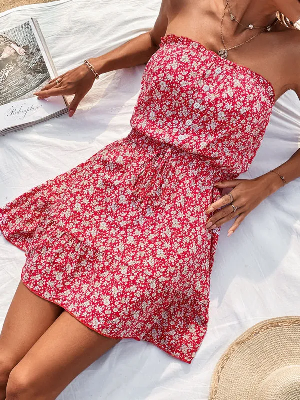 Women’s Summer Tube Top Floral Mini Dress in 5 Colors S-XL