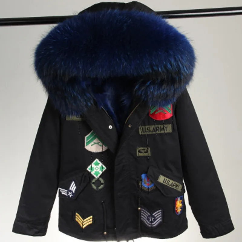 Women's Winter Casual Denim Thick Short Parka With Raccoon Fur