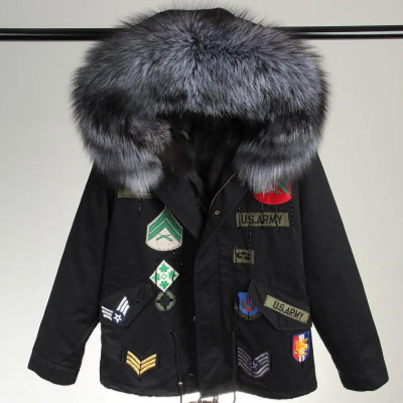 Women's Winter Casual Denim Thick Short Parka With Raccoon Fur