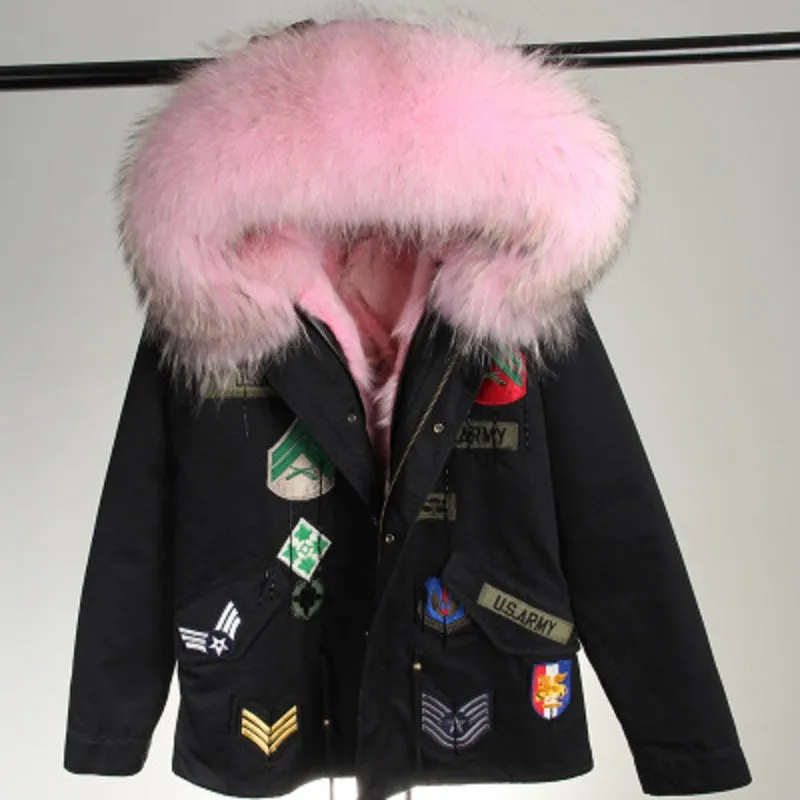 Women's Winter Casual Denim Thick Short Parka With Raccoon Fur