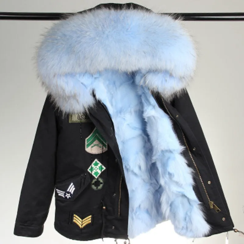 Women's Winter Casual Denim Thick Short Parka With Raccoon Fur