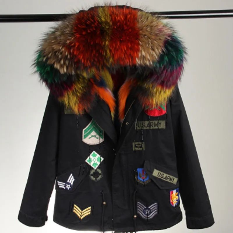 Women's Winter Casual Denim Thick Short Parka With Raccoon Fur